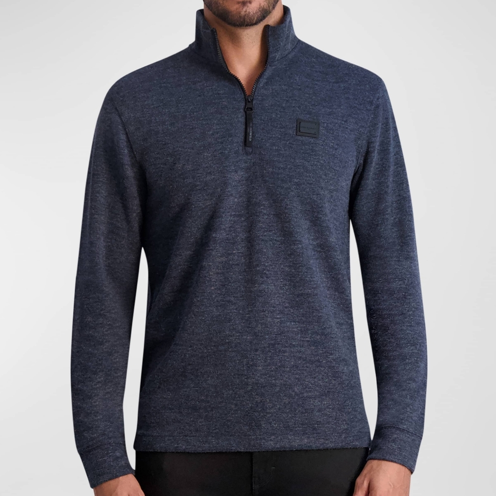 Karl Lagerfeld Paris Men's Brushed Quarter-Zip Navy Sweater - NWT